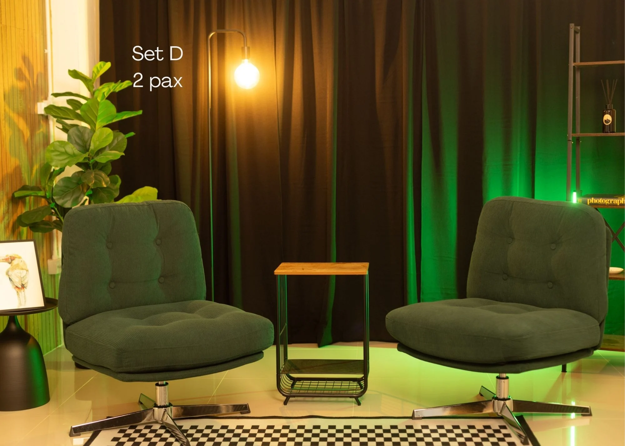 Modern minimalist vibrant podcast studio set for rent in Chiang Mai